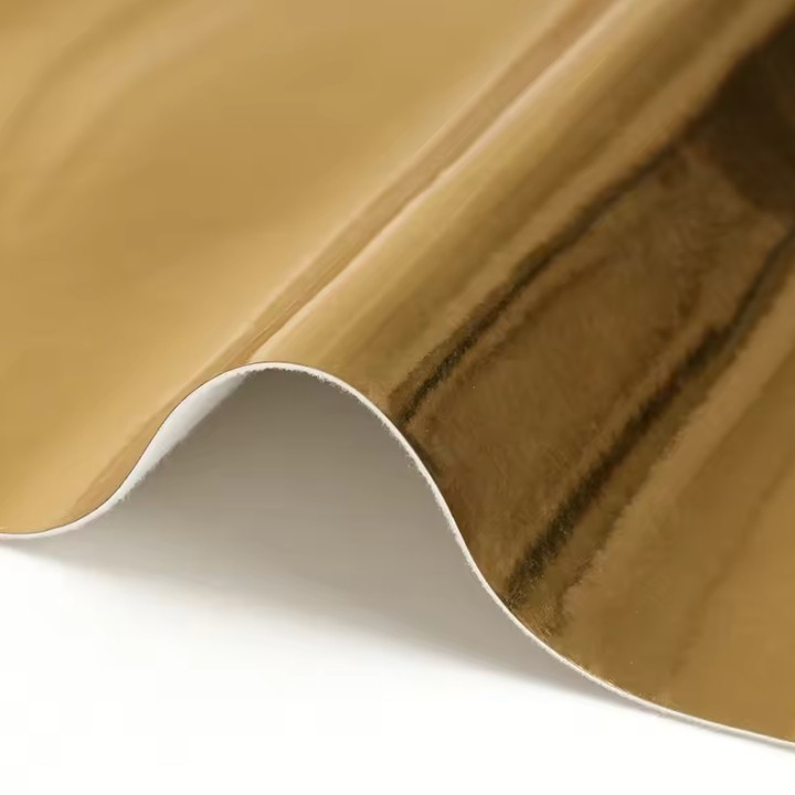 Mirror Reflective Leather Golden PU Metallic Faux Leather