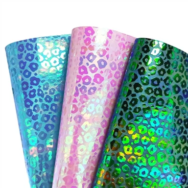 Kulit Sintetis PU Holografik Leopard Timbul